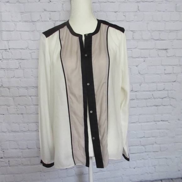Helmut Lang Blouse Color Block Taupe Cream Black - Picture 1 of 5